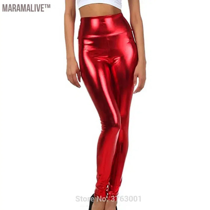 Women Look Wet Leggings Shiny Glossy Faux Leather Metallic Stretchy Sexy High Waist Tights Lady Dance Pant Bright Slim Plus Size