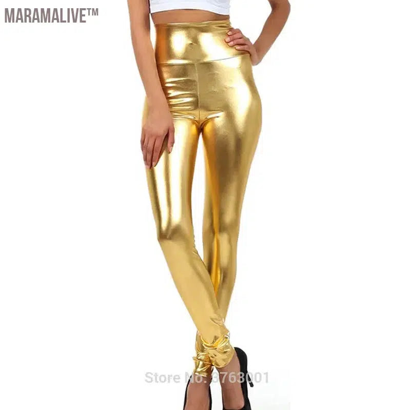 Women Look Wet Leggings Shiny Glossy Faux Leather Metallic Stretchy Sexy High Waist Tights Lady Dance Pant Bright Slim Plus Size