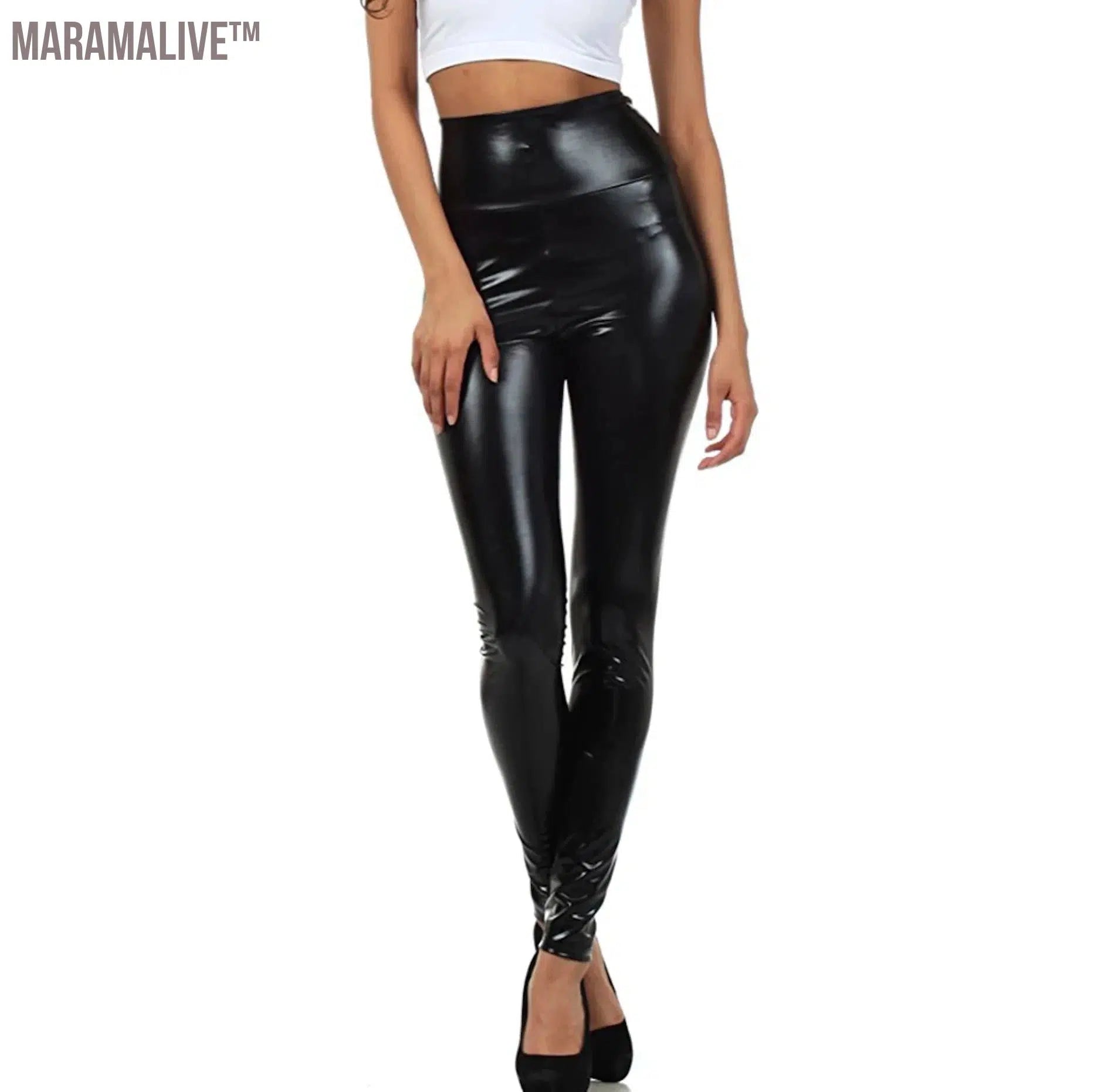 Women Look Wet Leggings Shiny Glossy Faux Leather Metallic Stretchy Sexy High Waist Tights Lady Dance Pant Bright Slim Plus Size