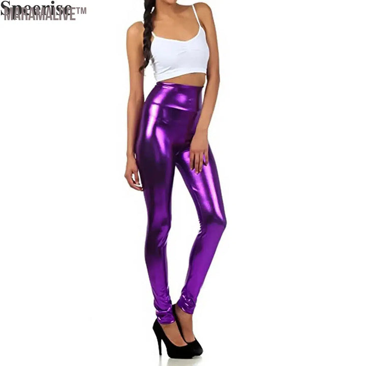 Women Look Wet Leggings Shiny Glossy Faux Leather Metallic Stretchy Sexy High Waist Tights Lady Dance Pant Bright Slim Plus Size