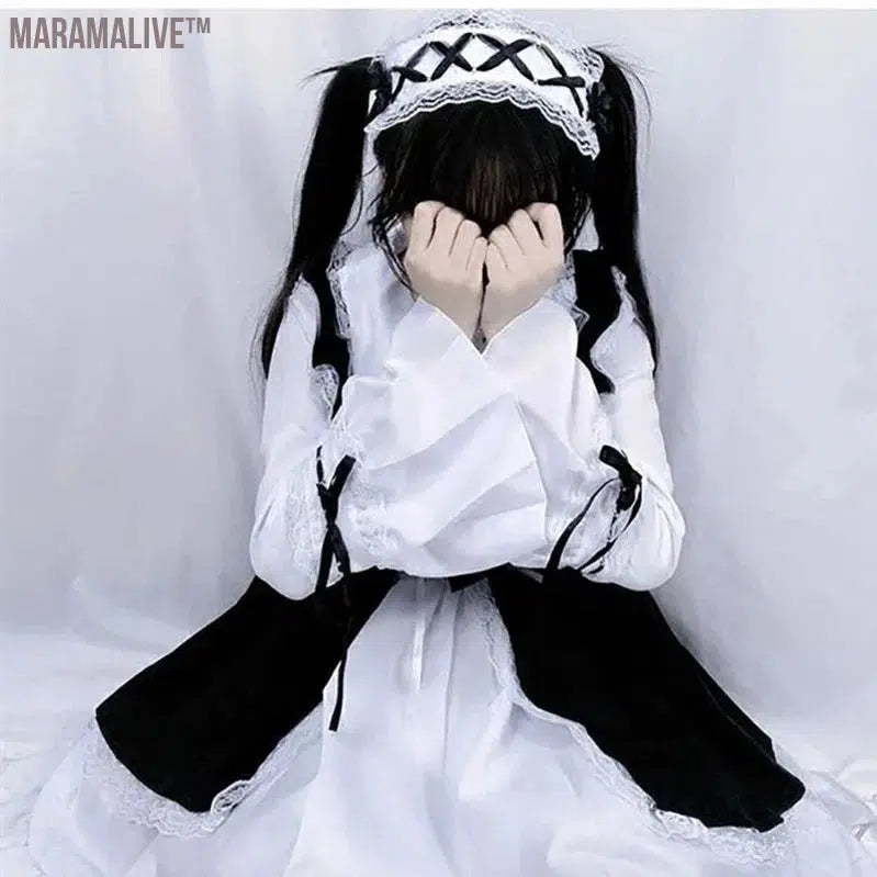 Women Maid Outfit Lolita Cosplay Cute Sexy Erotic Kawaii Cafe Costume Black White Men Uniform Apron Dress Cute Bowknot Mucama