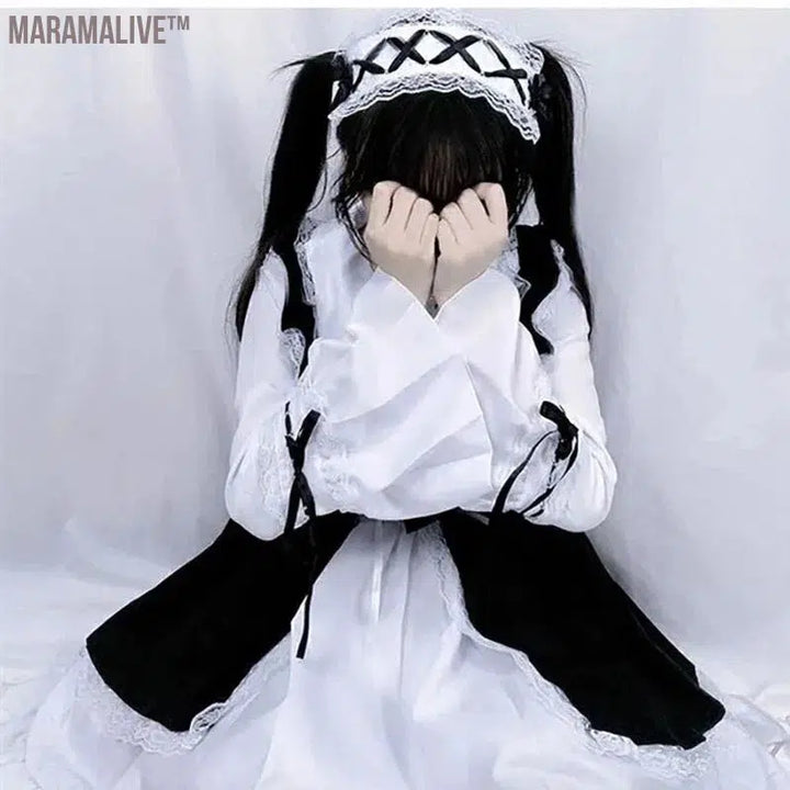 Women Maid Outfit Lolita Cosplay Cute Sexy Erotic Kawaii Cafe Costume Black White Men Uniform Apron Dress Cute Bowknot Mucama