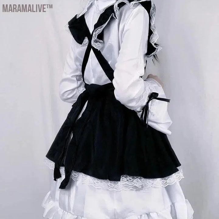 Women Maid Outfit Lolita Cosplay Cute Sexy Erotic Kawaii Cafe Costume Black White Men Uniform Apron Dress Cute Bowknot Mucama