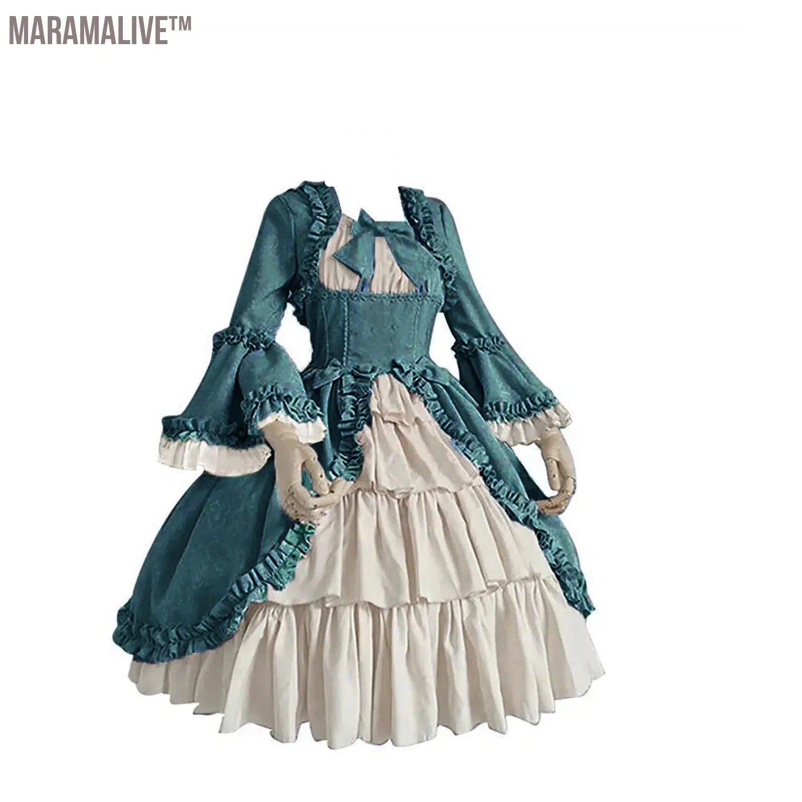 Women Medieval Retro Gothiced Court Lolita Dress Royal Lady Ball Costume Dress Square Neck Tight Waist Bowknot Elegant Vestido