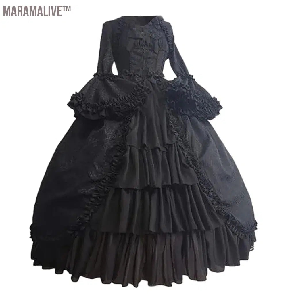 Women Medieval Retro Gothiced Court Lolita Dress Royal Lady Ball Costume Dress Square Neck Tight Waist Bowknot Elegant Vestido