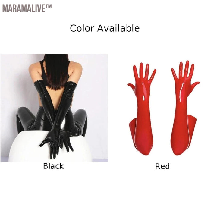 Women Men Wet Look Shiny Sexy Black Red PVC Long Gloves Club Performance Street Dance Costume Solid Ladies Fashion Opera Gloves