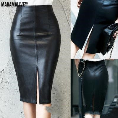 Women PU Leather Skirt Hip Skirt Ladies Dress