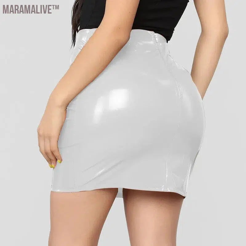 Women Plus Size Patent Leather Skirt Sexy Short Mini Skirts PU Faux Latex Back Zip Slim Casual Nightclub Party Clothing Custom