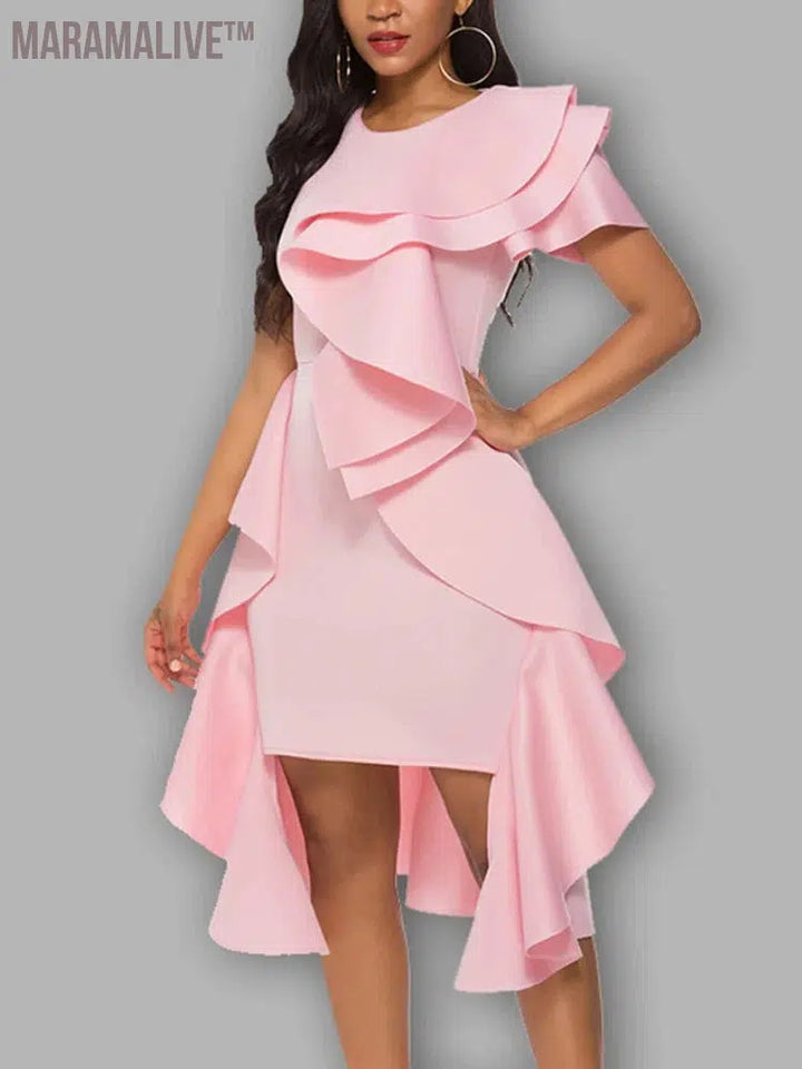 Women Plus Size Pink Party Dresses Cute Ruffles Sleeveless Mini Dress Lady Nightclub Prom Homecoming Clothes 3XL 4XL