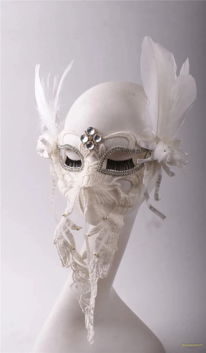 Women Princess Venetian Mardi Masquerade Party White Feather Masks Navidad