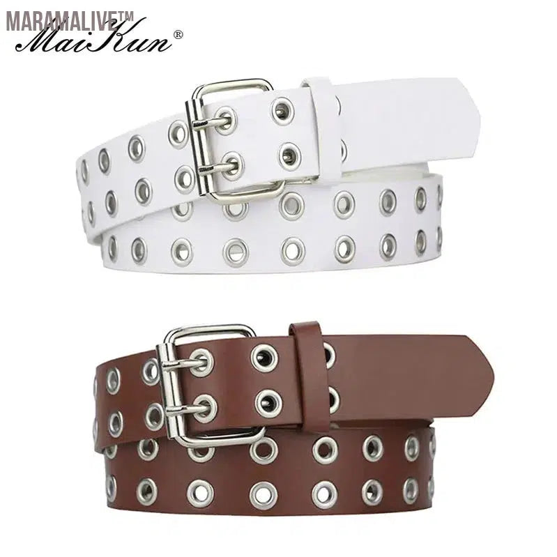 Women Punk Goth Belts Brand Leather Women Grunge Belt Halloween Double Pin Buckle Female Belt for Jeans Streetwear