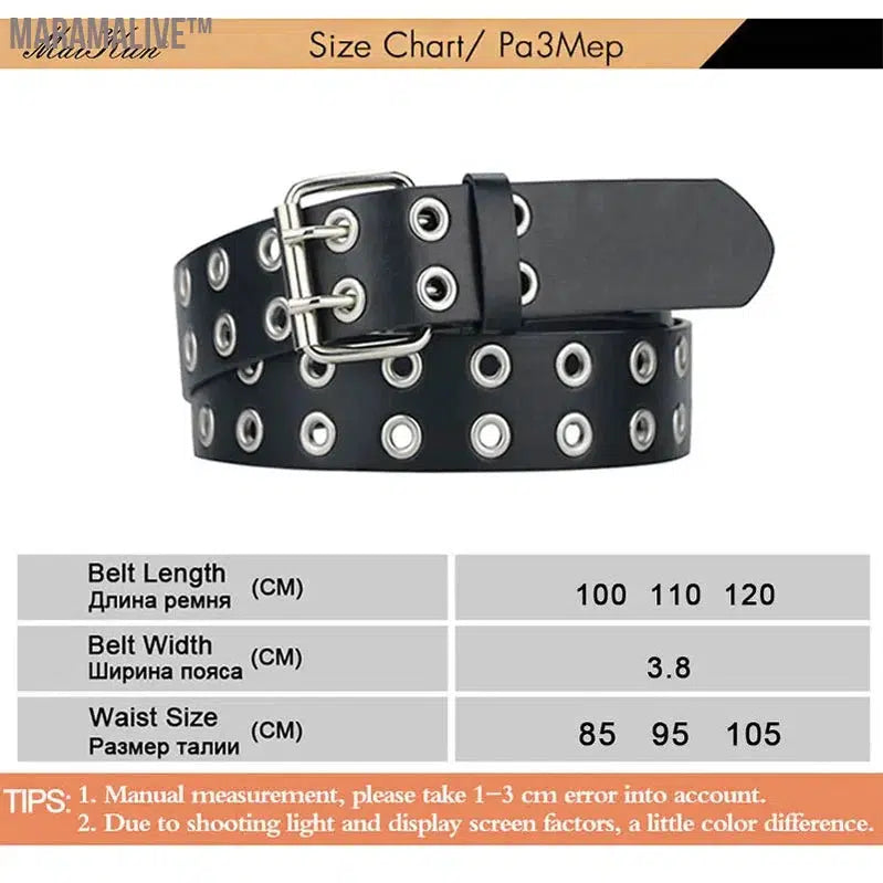 Women Punk Goth Belts Brand Leather Women Grunge Belt Halloween Double Pin Buckle Female Belt for Jeans Streetwear