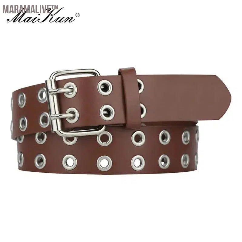 Women Punk Goth Belts Brand Leather Women Grunge Belt Halloween Double Pin Buckle Female Belt for Jeans Streetwear