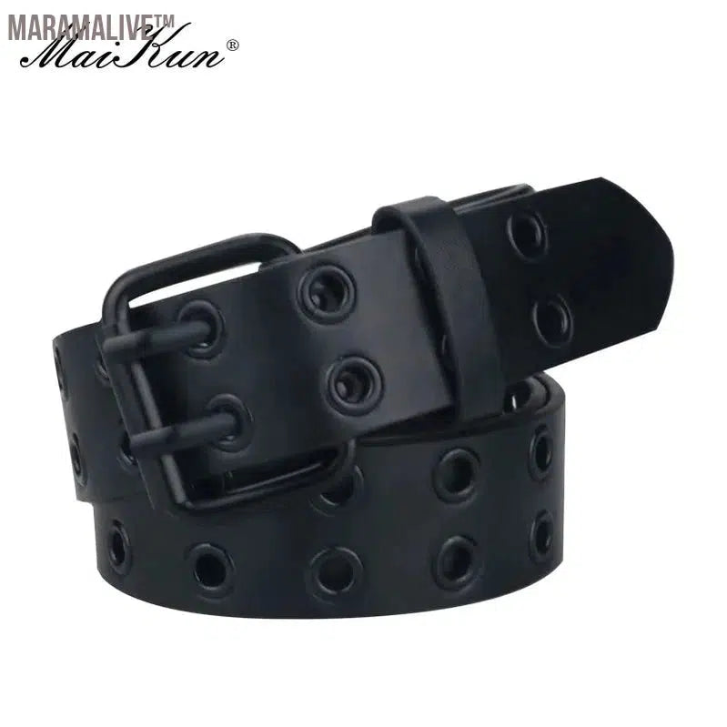 Women Punk Goth Belts Brand Leather Women Grunge Belt Halloween Double Pin Buckle Female Belt for Jeans Streetwear