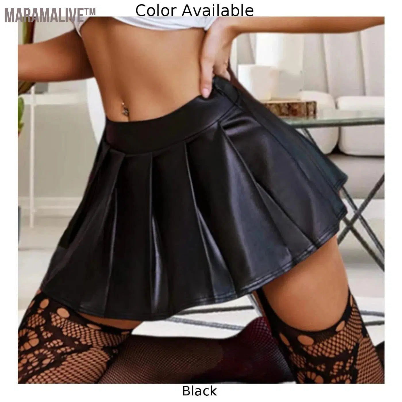 Women Sexy PU Leather A-line Pleated Skirt High Waist Short Skirts Solid Black Clothing Fashion Loose Smooth Female Short Dress