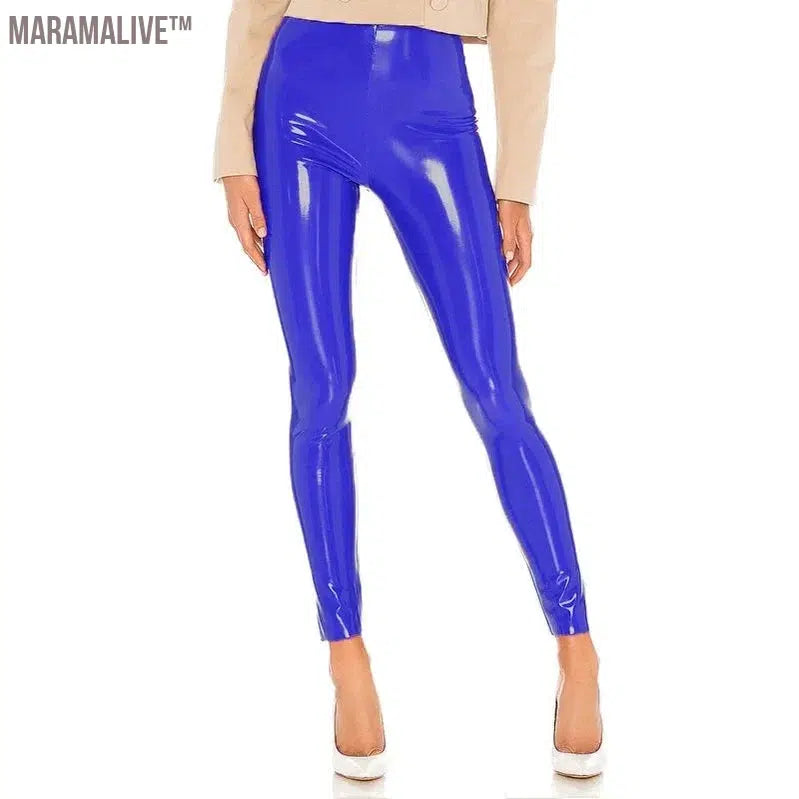 Women Shiny PU Leather White PVC Pants Slim 4XL Sexy Leggings Latex Stretchy High Waist Bodycon Pants Summer Skinny Trousers