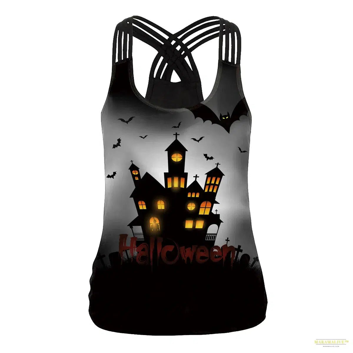 Women Slim Black Tee Gothic Style Skeleton Print Vest Tank Tops Sleeveless Women Halloween Sleeveless Tops Tee