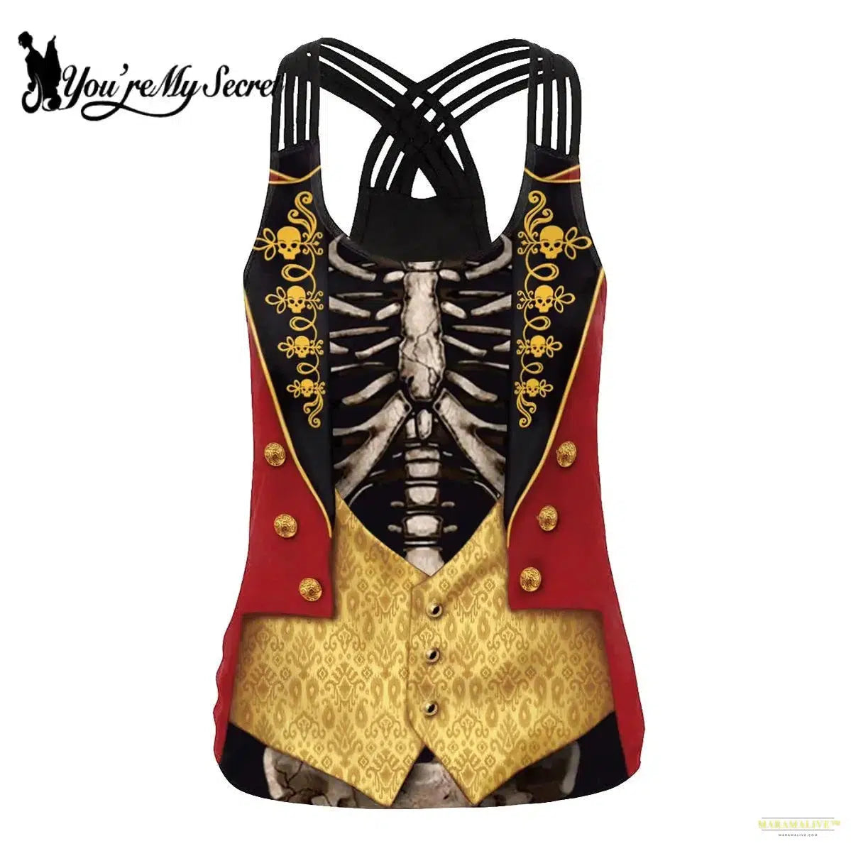 Women Slim Black Tee Gothic Style Skeleton Print Vest Tank Tops Sleeveless Women Halloween Sleeveless Tops Tee