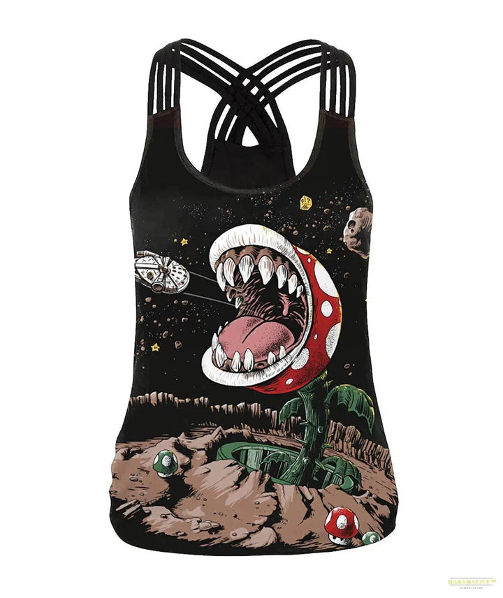 Women Slim Black Tee Gothic Style Skeleton Print Vest Tank Tops Sleeveless Women Halloween Sleeveless Tops Tee