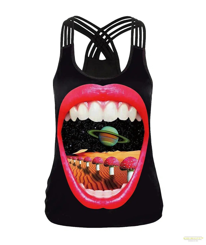 Women Slim Black Tee Gothic Style Skeleton Print Vest Tank Tops Sleeveless Women Halloween Sleeveless Tops Tee