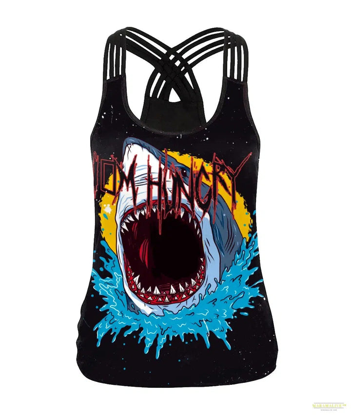 Women Slim Black Tee Gothic Style Skeleton Print Vest Tank Tops Sleeveless Women Halloween Sleeveless Tops Tee