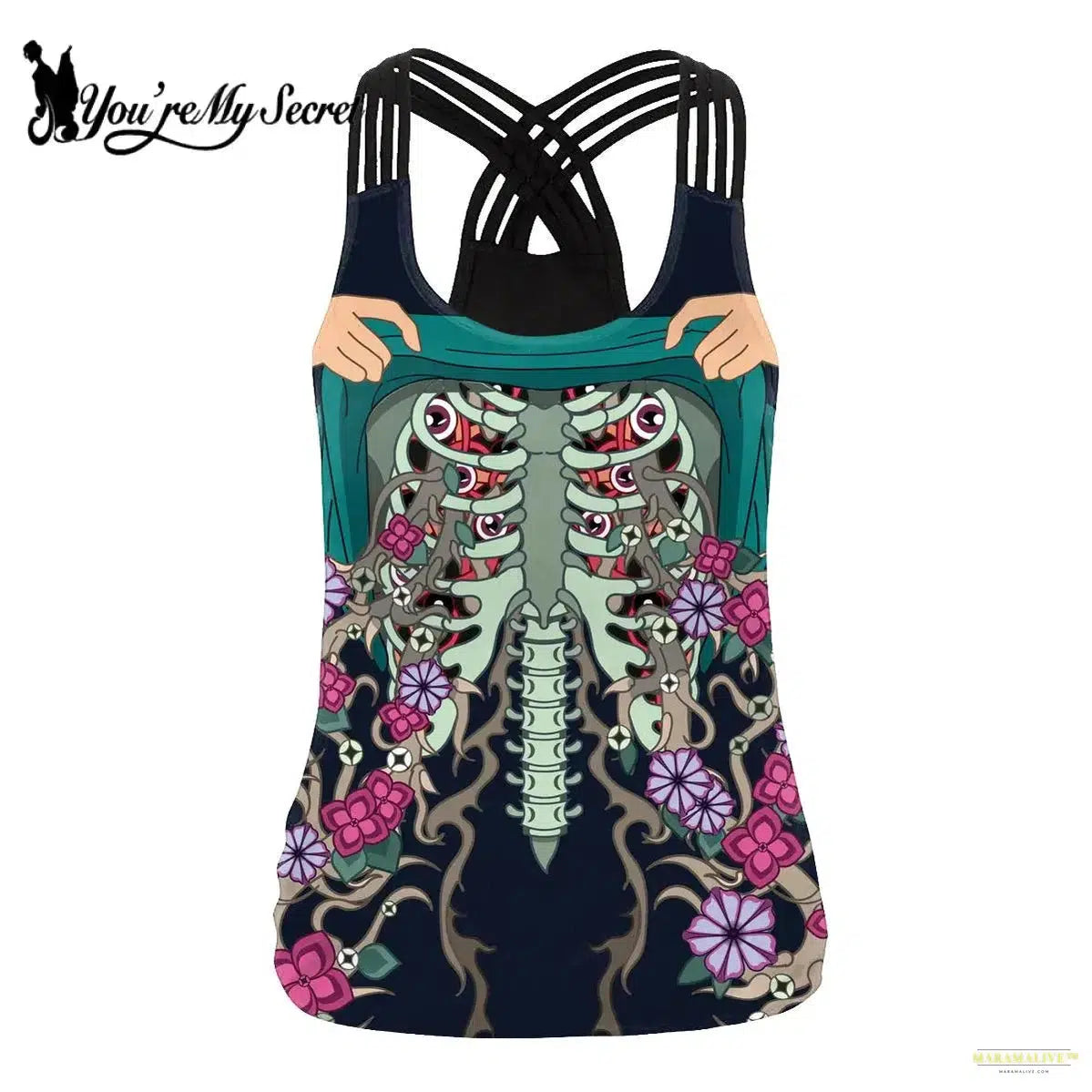 Women Slim Black Tee Gothic Style Skeleton Print Vest Tank Tops Sleeveless Women Halloween Sleeveless Tops Tee