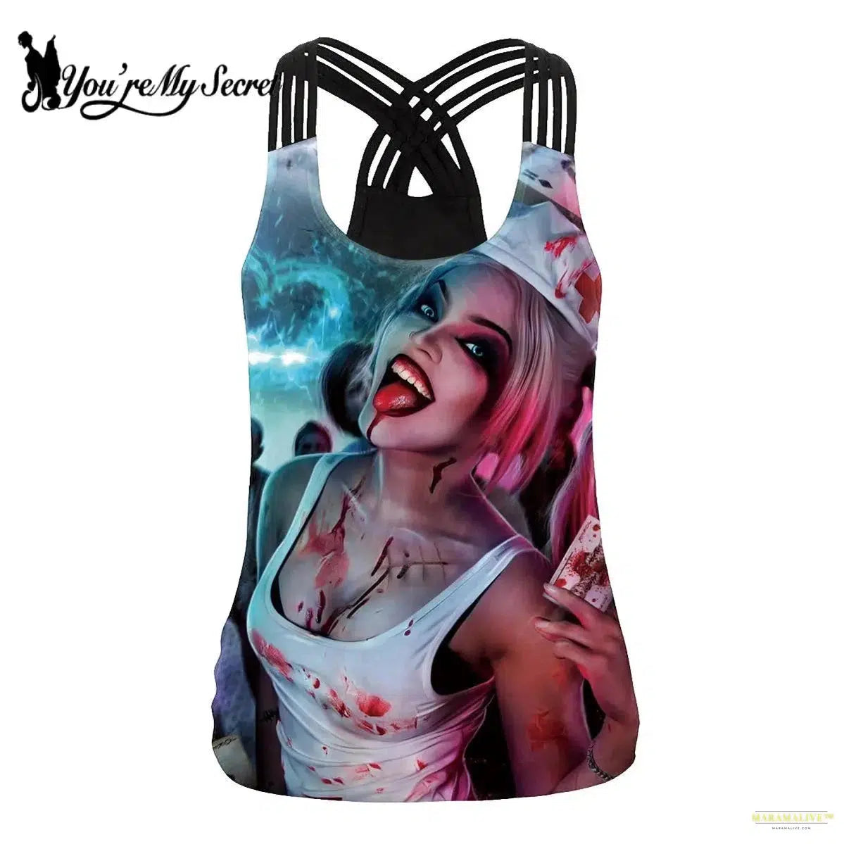 Women Slim Black Tee Gothic Style Skeleton Print Vest Tank Tops Sleeveless Women Halloween Sleeveless Tops Tee