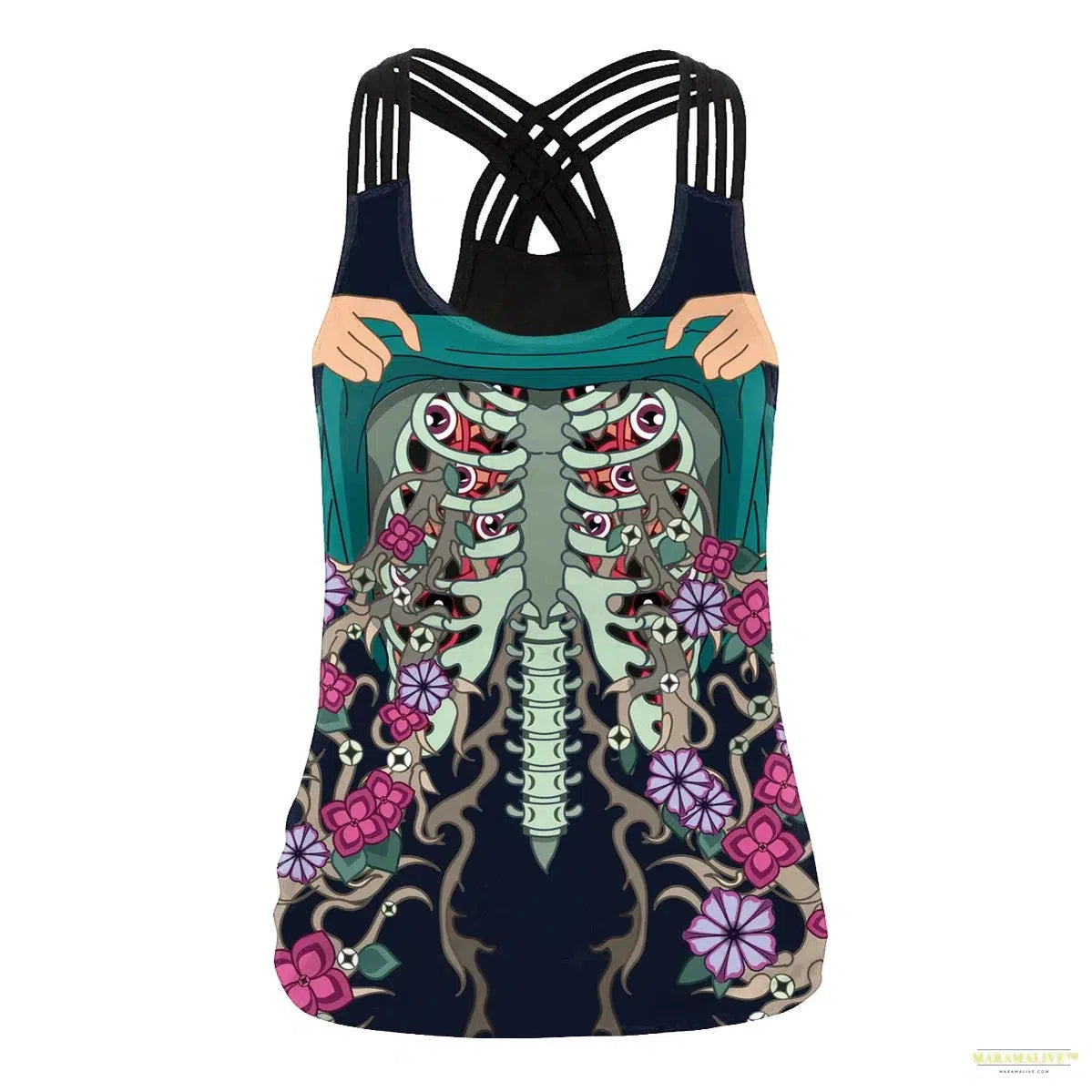 Women Slim Black Tee Gothic Style Skeleton Print Vest Tank Tops Sleeveless Women Halloween Sleeveless Tops Tee