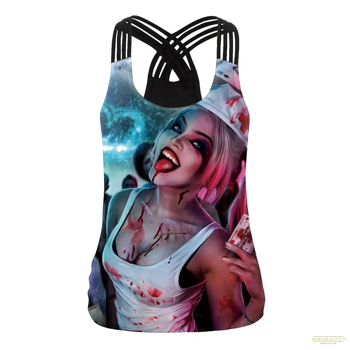 Women Slim Black Tee Gothic Style Skeleton Print Vest Tank Tops Sleeveless Women Halloween Sleeveless Tops Tee