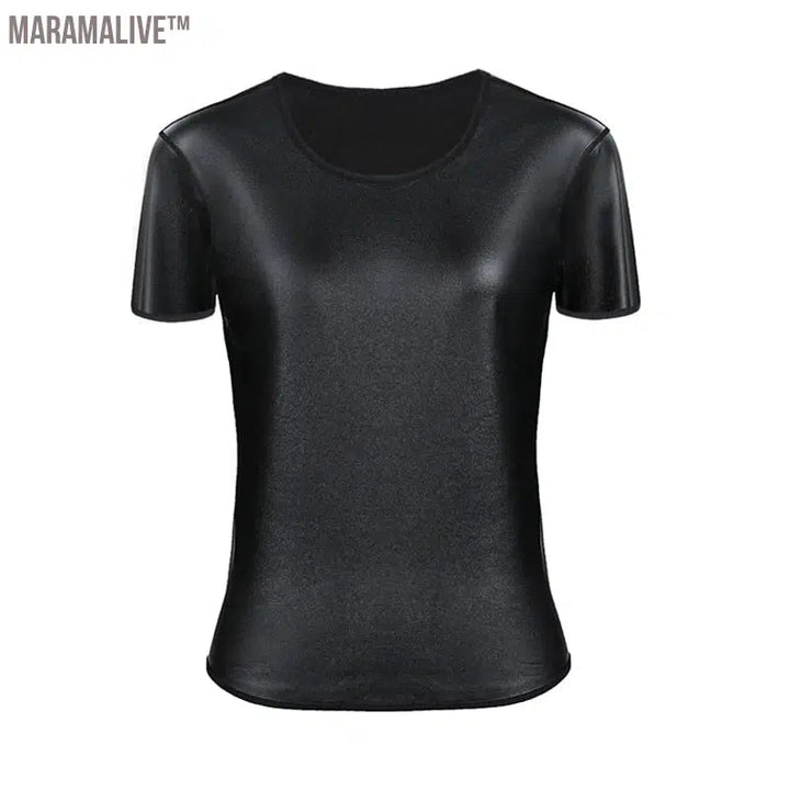 Women Stand collar Leather Long Sleeves Shirt Motorcycle Biker tops Body Shaper Waist Trainer Slim Tshirt Fashion Shapewear tops