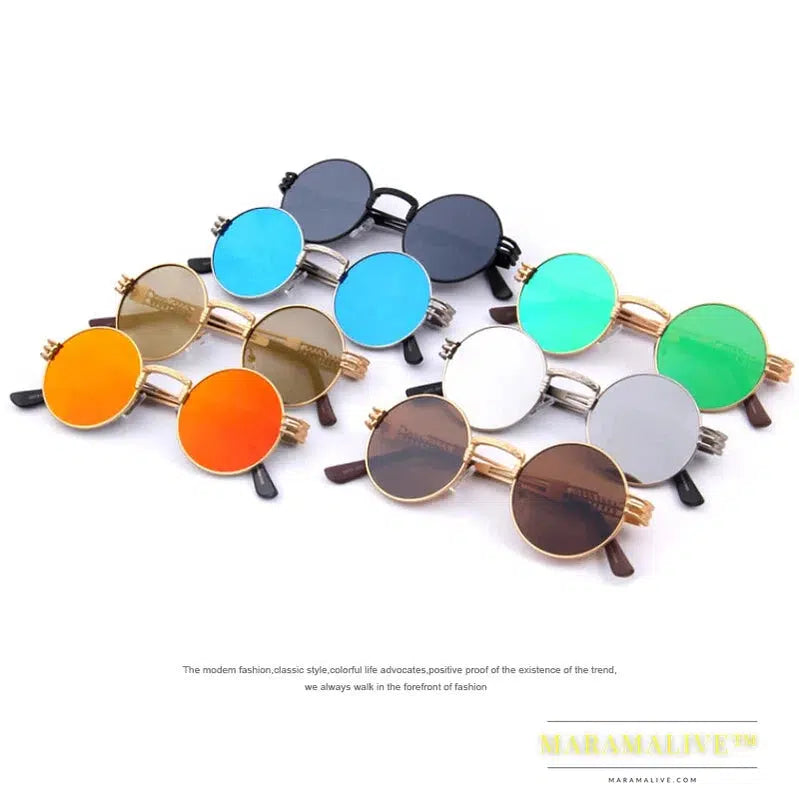 Women Steampunk Sunglasses Men Retro Round Sunglasses Metal Sun glasses Men Oculos De Sol UV400