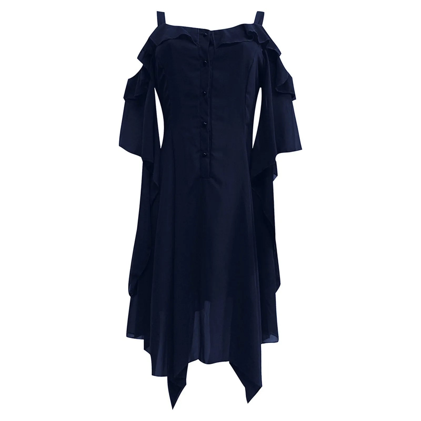 Women'S Dress Plus Size Fashion Dew Shoulder Gothic Ruffled Sling Dress Irregular Dress Evening Dress Loose Women Summer Dress