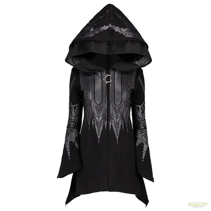 Women'S Gothic Hoodie Jacket Coat Street Goth Punk Style Black Long Hooded Harajuku Sweatshirts Oversized Zip-Up Y2k Outwear Top