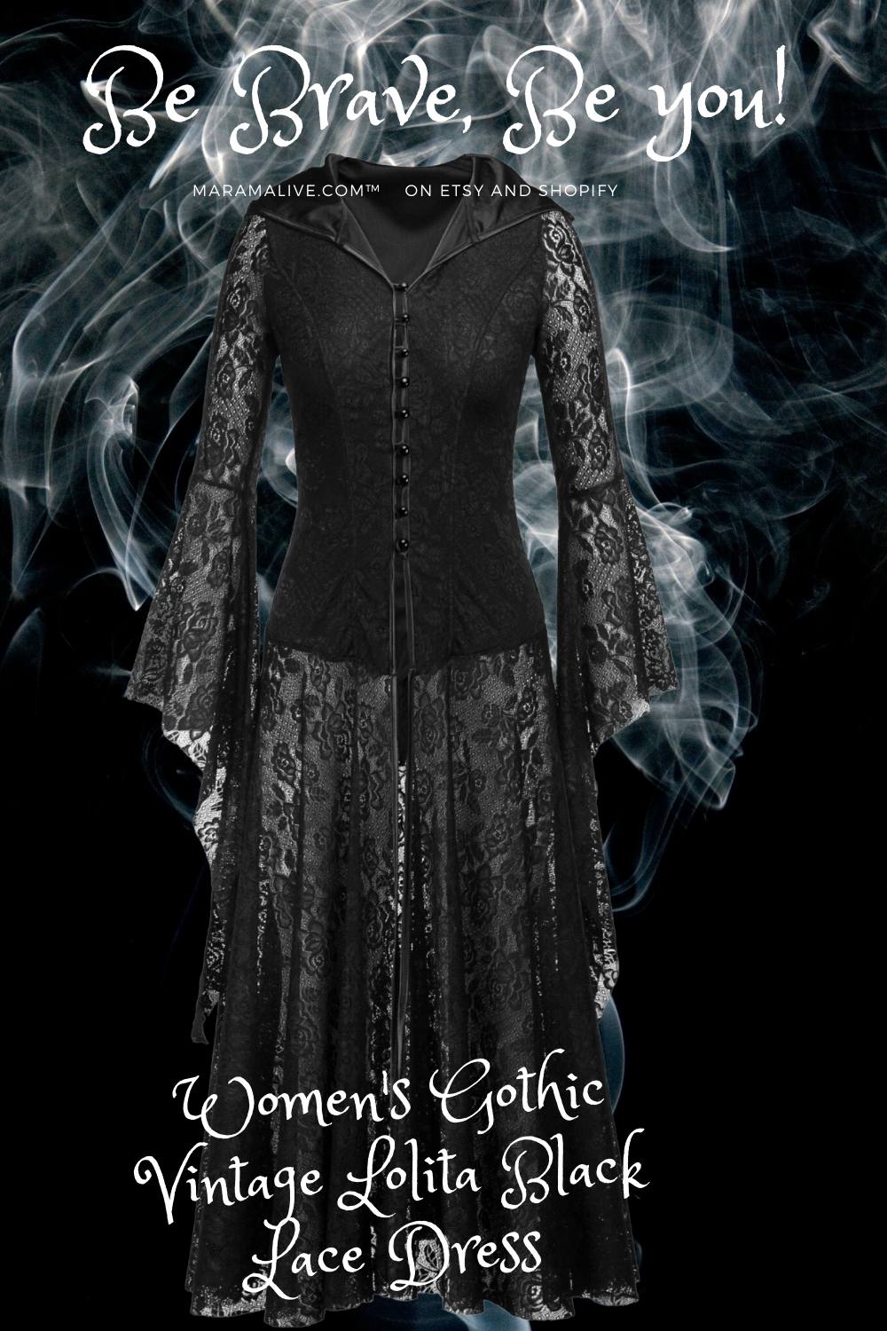 A woman wearing a Maramalive™ Women's Gothic Vintage Lolita Black Lace Dress.