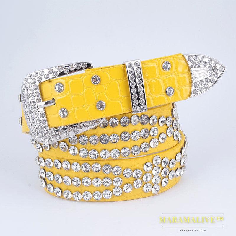 Women's Belt With Diamond-studded Leather Wide Jeans