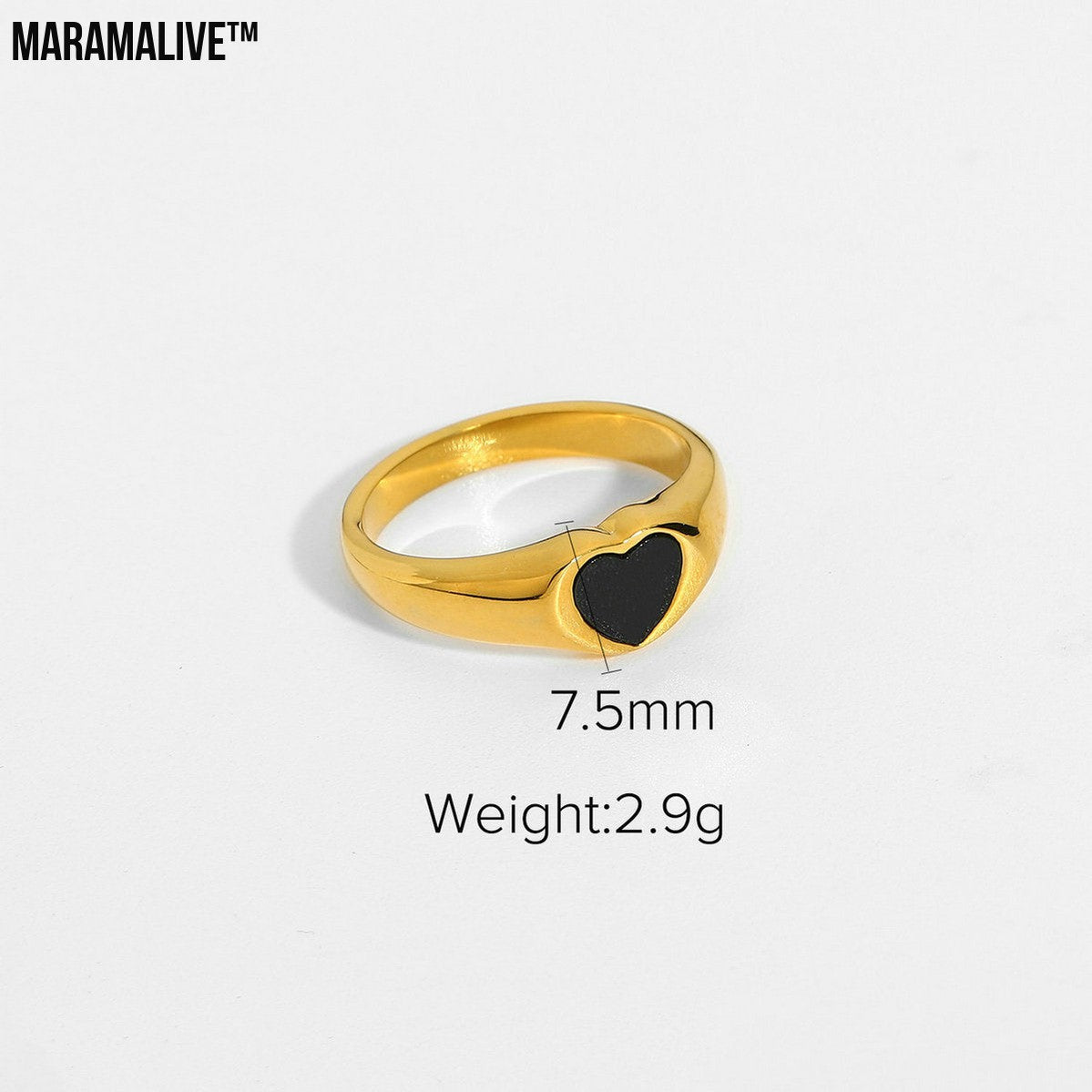 Women's Black Heart-shaped Epoxy Accessories Ring 18K Gold-plated Stainless Steel Ring