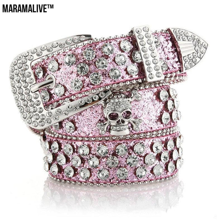 Women's Cowboy Style Skull Rhinestone Belt