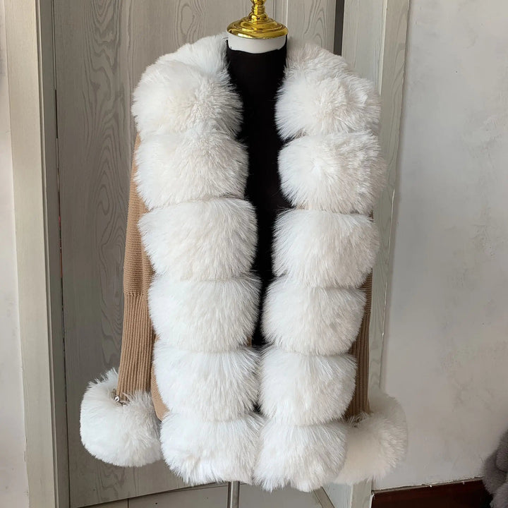 Women's Cropped Sweater Cardigan Spring Autumn Hot Sale Faux Fur Knit Sweater Cardigan with Faux Fox Fur Fur Collar Ladies Coat