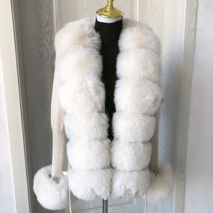 Women's Cropped Sweater Cardigan Spring Autumn Hot Sale Faux Fur Knit Sweater Cardigan with Faux Fox Fur Fur Collar Ladies Coat