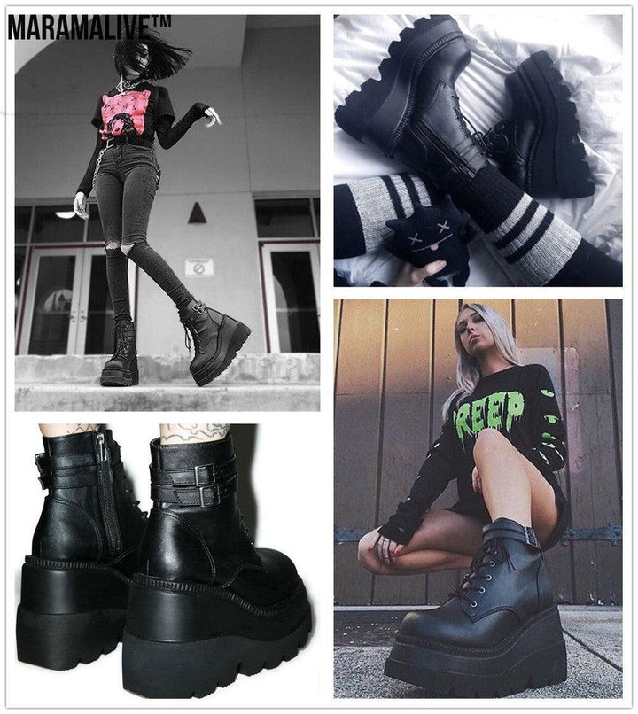 Women's Dark Gothic Wedge Platform Ankle Boots