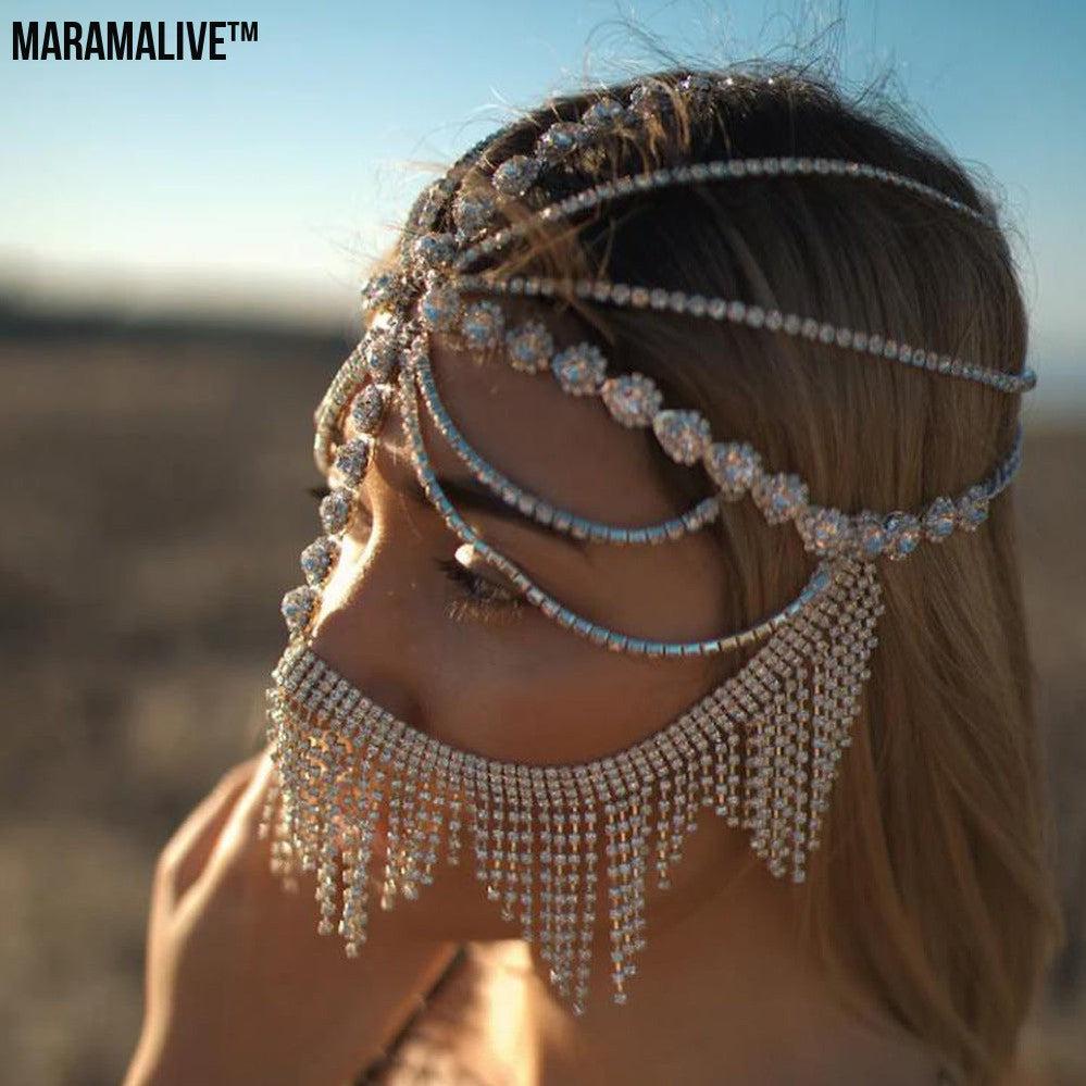 Women's Ethnic Style Diamonds Hair Chain Mask For Special Occasions