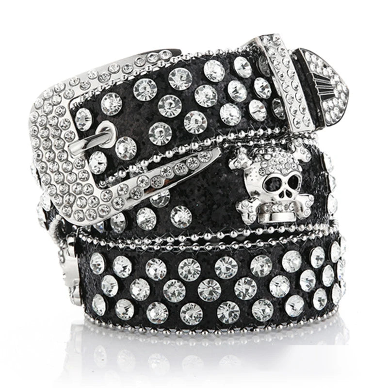 Women's skull rhinestone belt Extended belt Cowboy style outdoor High Qualiyt Diamond belt Western Punk rhinestone Women's belt