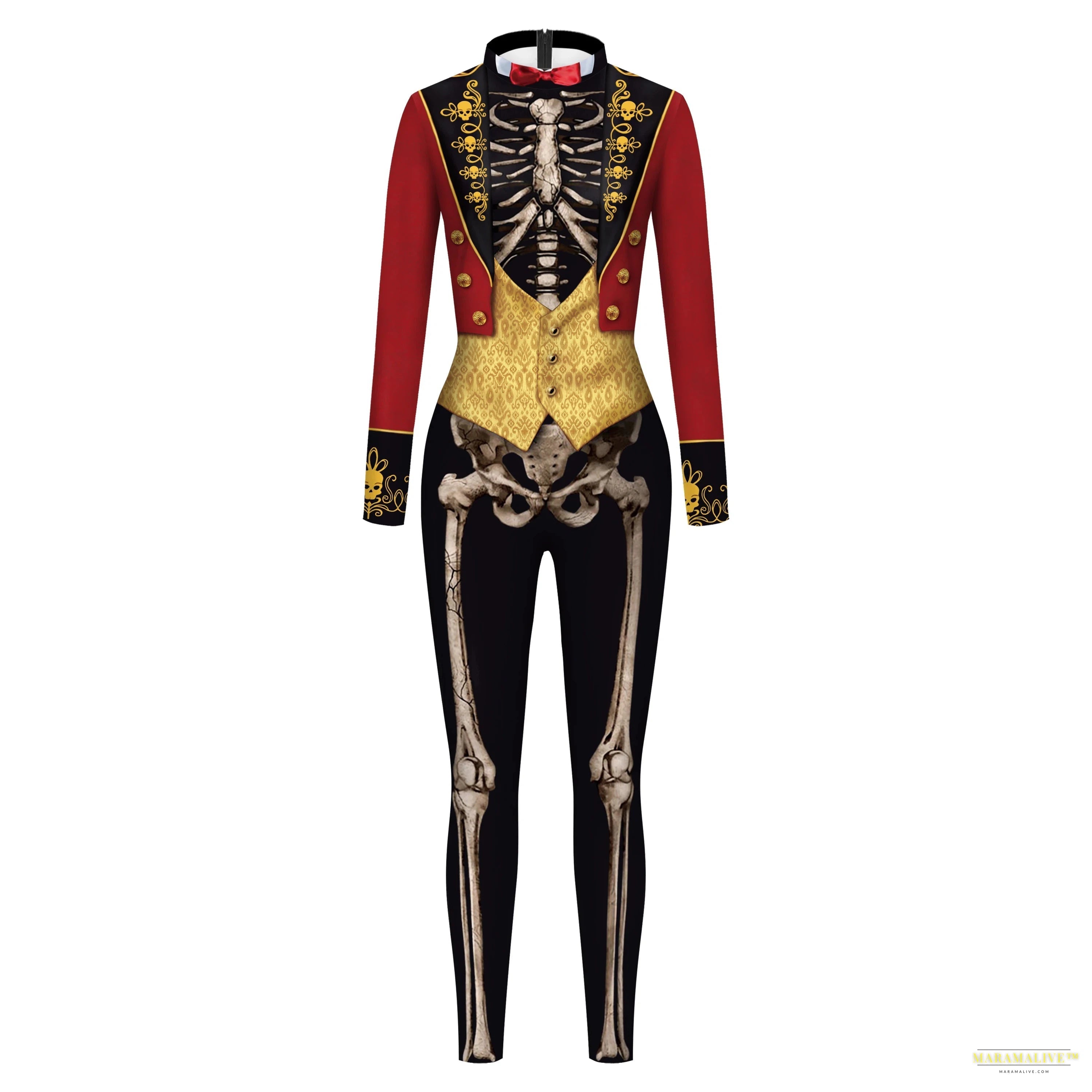 Women's Fashion Lady Death 3D Print Bodysuits Punk Style Sexy Long Sleeve Slim Halloween Cosplay Costumes