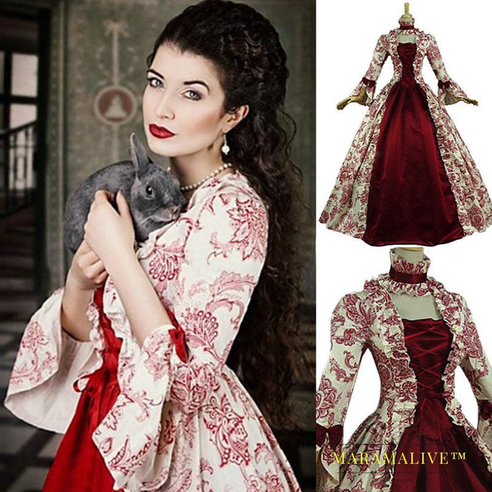 Women's Fashion Long Sleeve Printing Elegant Flare Sleeve Dress