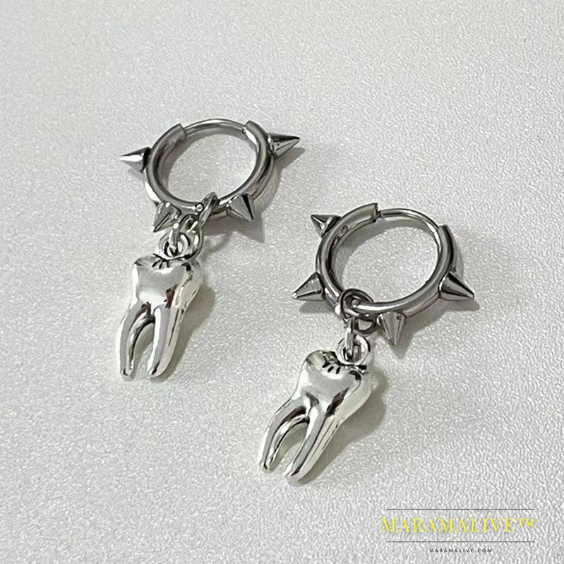 Women's Fashion Rivet Stainless Steel Tooth Earrings