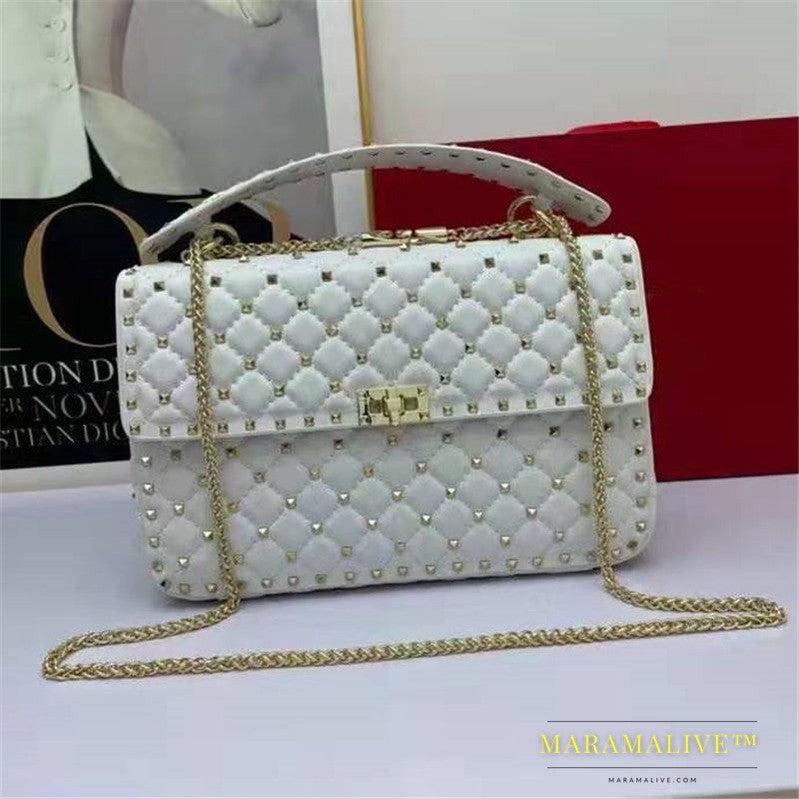 Women's Fashion Sheepskin Diamond Studded Small Square Bag