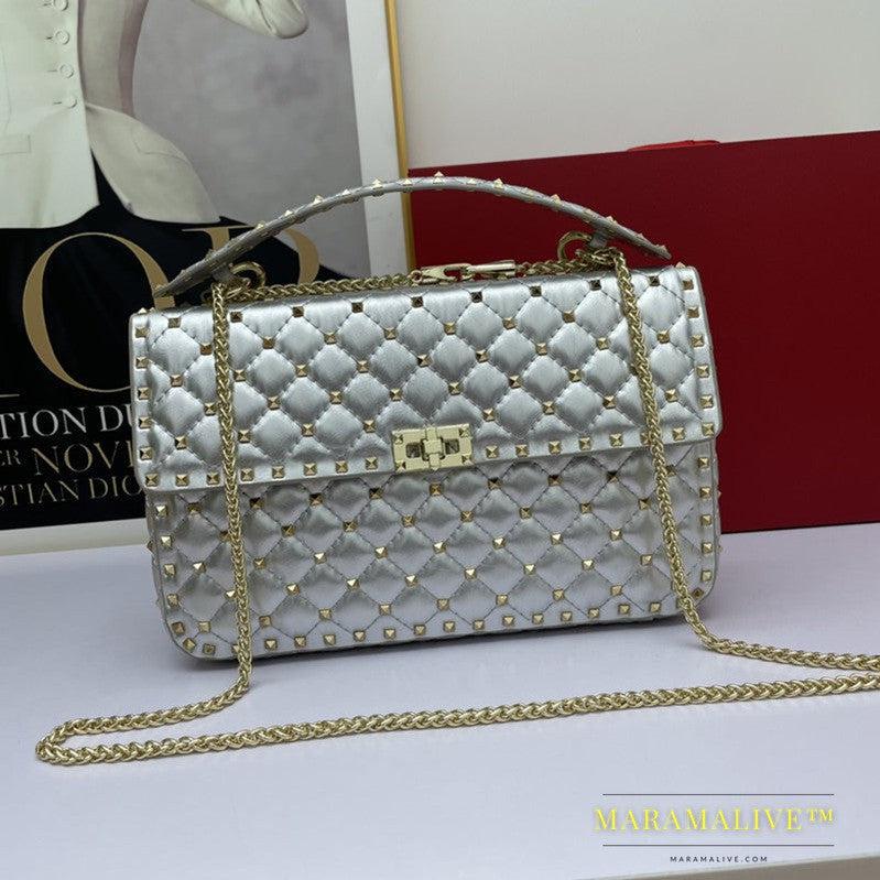 Women's Fashion Sheepskin Diamond Studded Small Square Bag