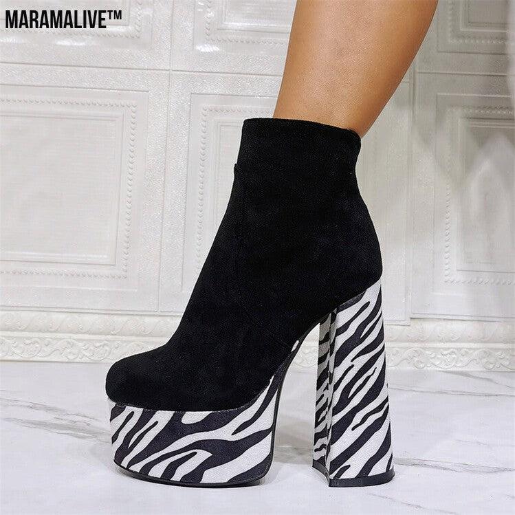 Women's Fashion Waterproof Platform Round Toe Short Boots