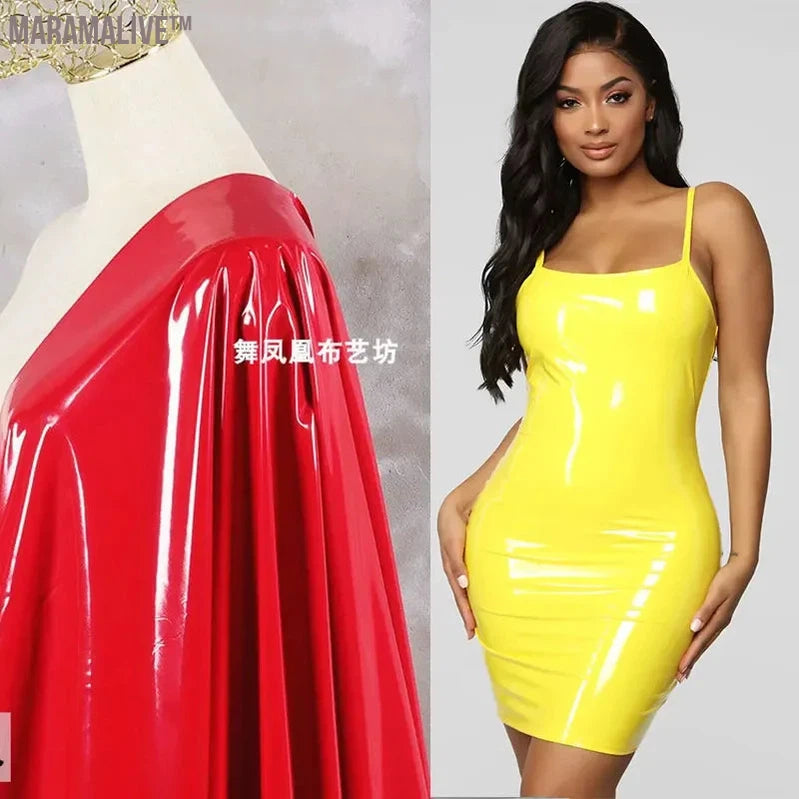 Women's Faux Latex Spaghetti Strap Dress, Sleeveless PVC Back Zipper, Wet Look Bodycon, Party Clubwear, Sexy, Plus Size, Summer,