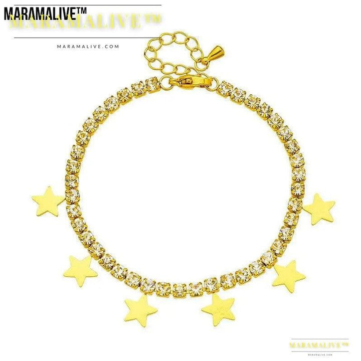 Women's Gang Drill Chain Titanium Steel Glossy Pentagram Bracelet